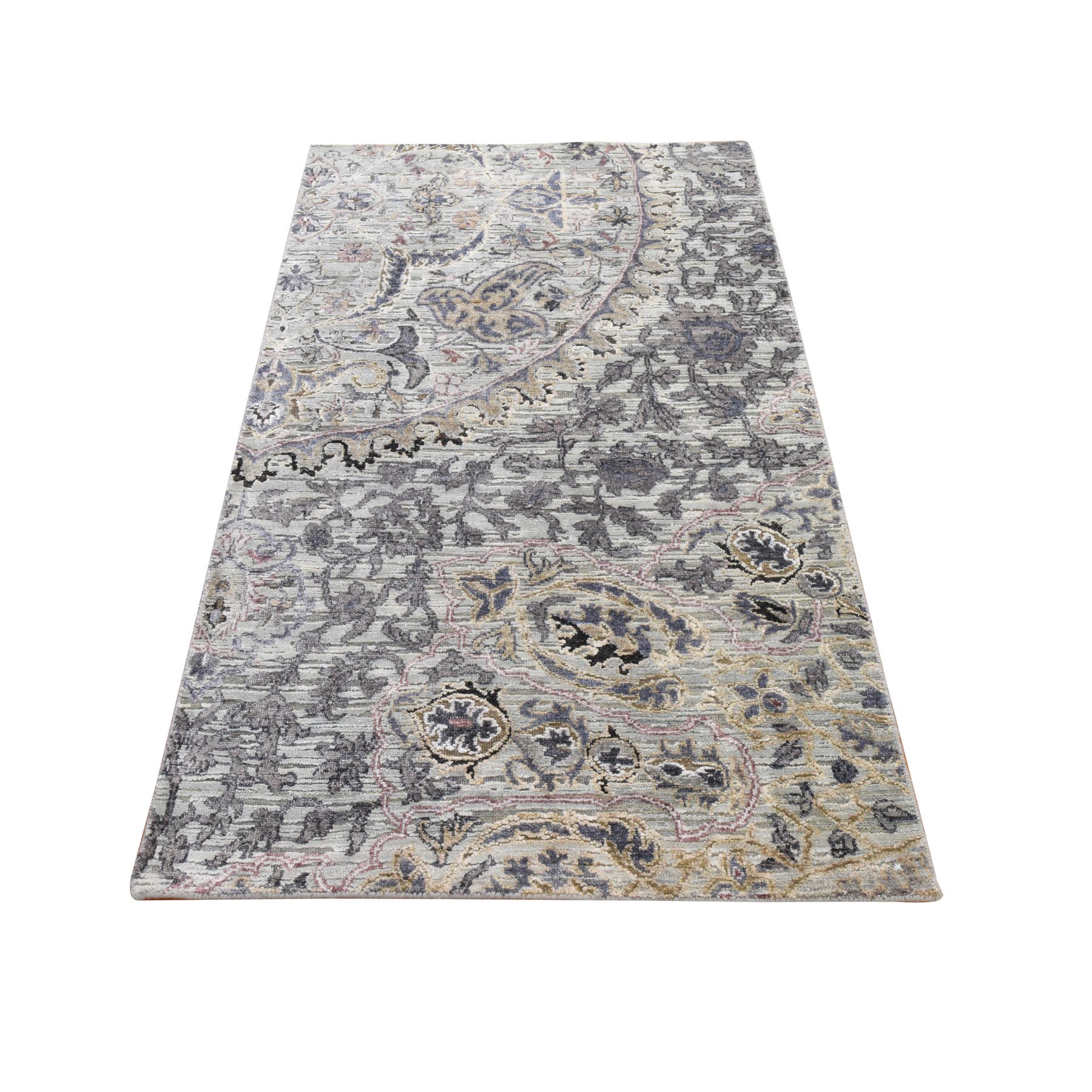 3'x5'3" Light Green, THE MAHARAJA, Pure Silk, Hand Knotted, Sampler, Oriental Rug 
